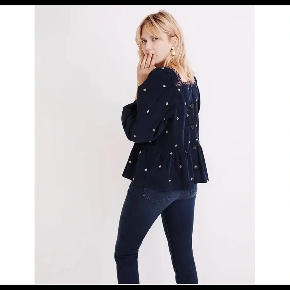 Madewell embroidered babydoll peplum corduroy top - Picture 3 of 5